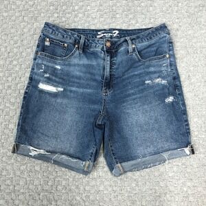 Seven7 Shorts Womens 10 Blue Relaxed Bermuda Distressed Denim Rolled Hem Casual